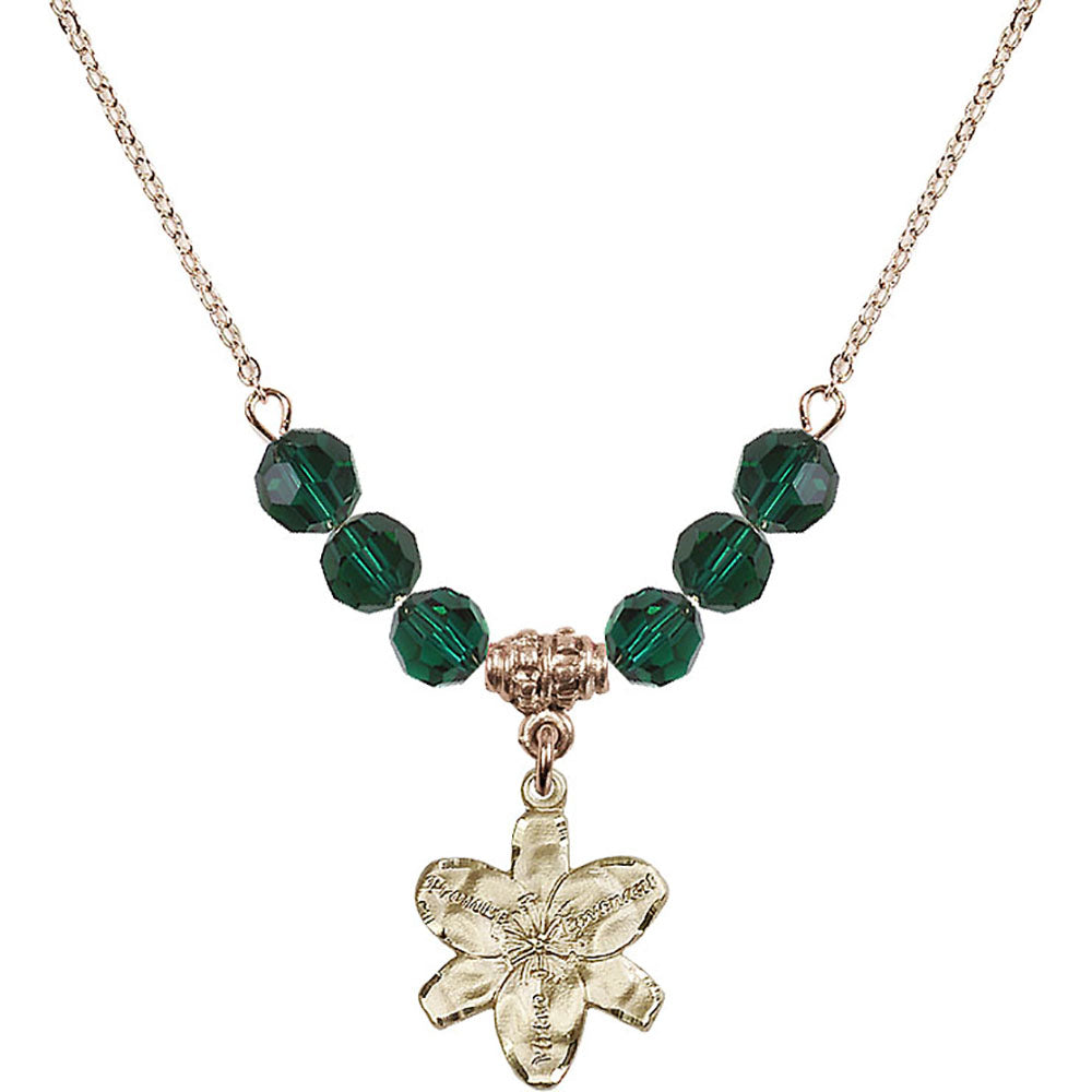14kt Gold Filled Chastity Birthstone Necklace with Emerald Beads - 0088