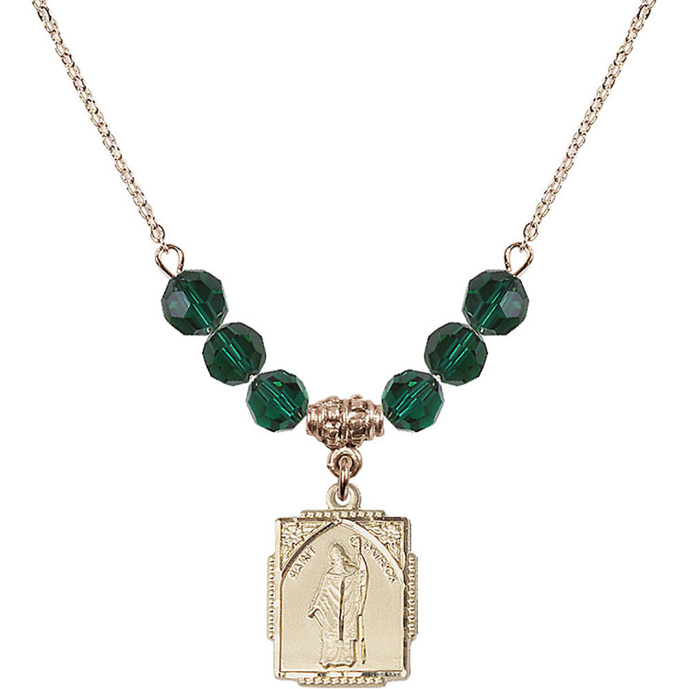 14kt Gold Filled Saint Patrick Birthstone Necklace with Emerald Beads - 0804