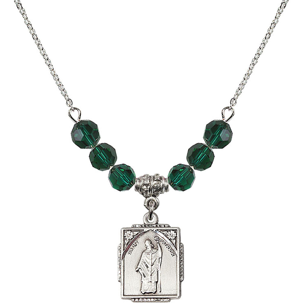 Sterling Silver Saint Patrick Birthstone Necklace with Emerald Beads - 0804