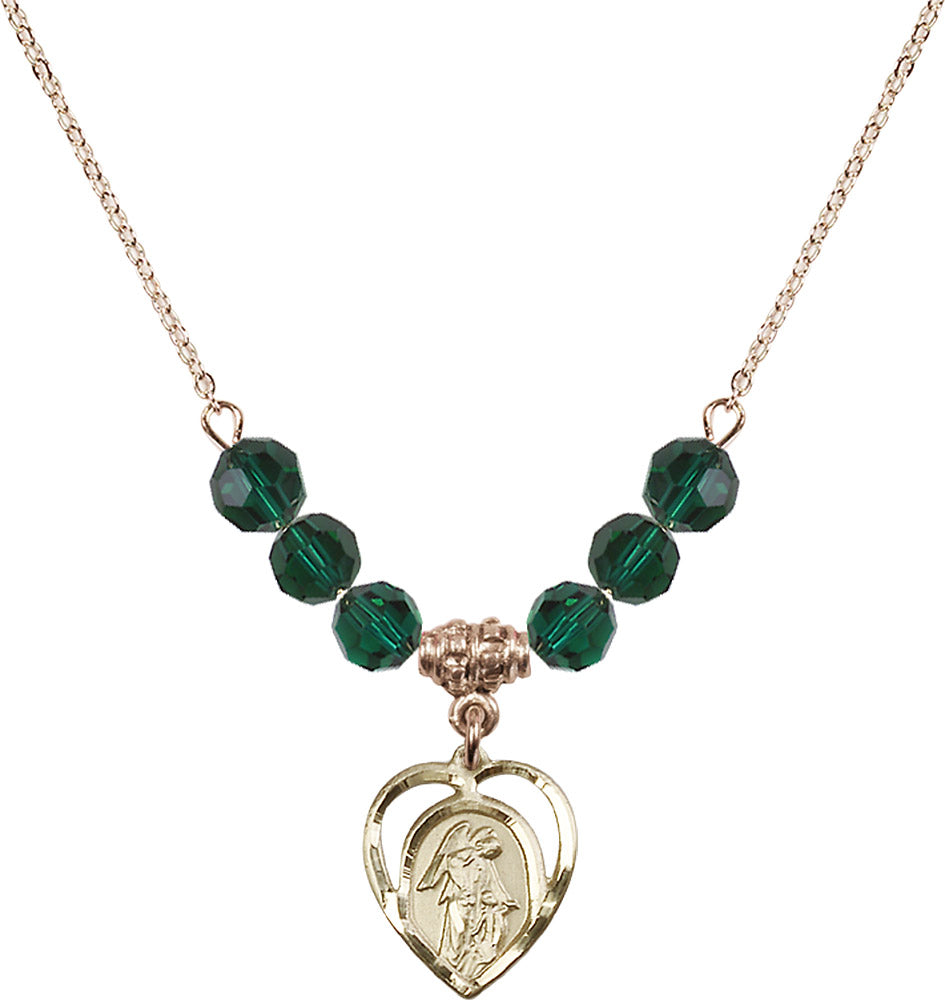 14kt Gold Filled Guardian Angel Birthstone Necklace with Emerald Beads - 4129