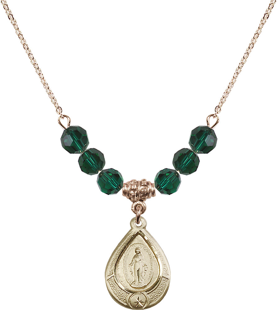 14kt Gold Filled Miraculous Birthstone Necklace with Emerald Beads - 4144