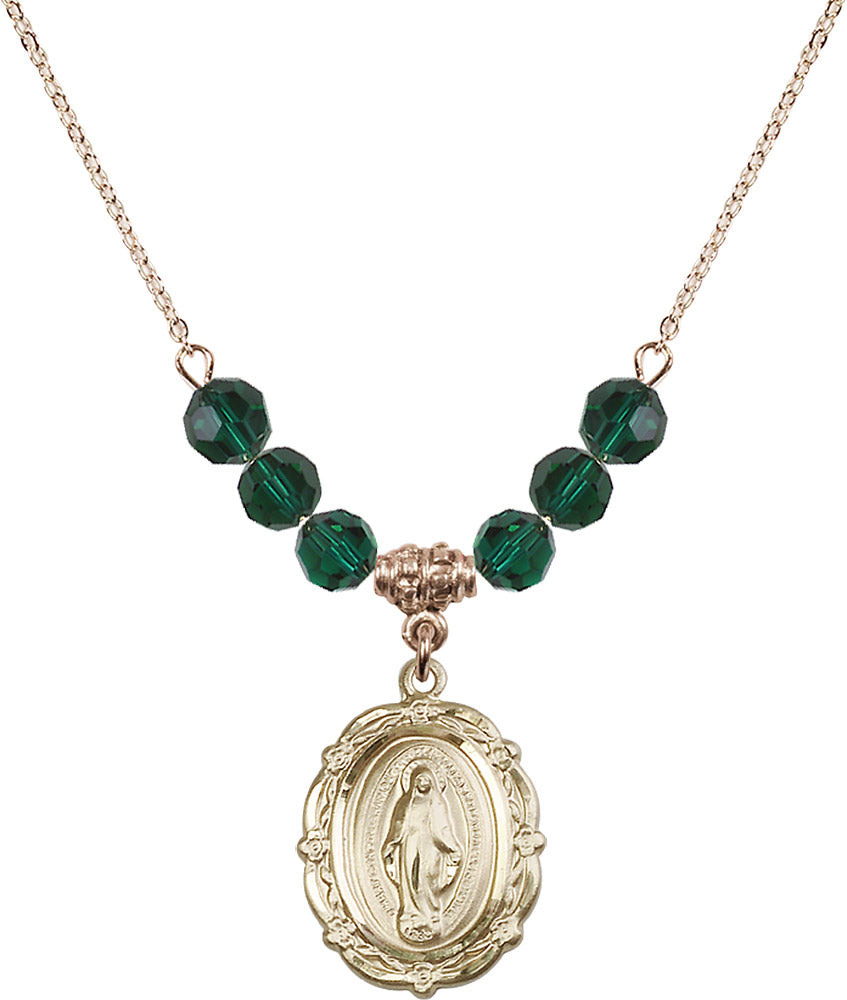 14kt Gold Filled Miraculous Birthstone Necklace with Emerald Beads - 4146