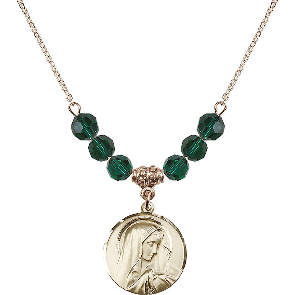 14kt Gold Filled Sorrowful Mother Birthstone Necklace with Emerald Beads - 4249