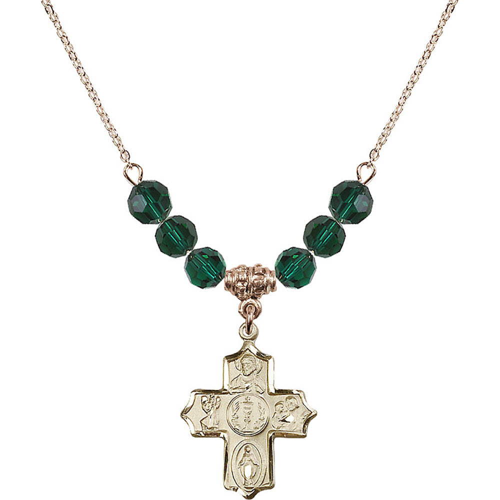 14kt Gold Filled 4-Way Birthstone Necklace with Emerald Beads - 4256
