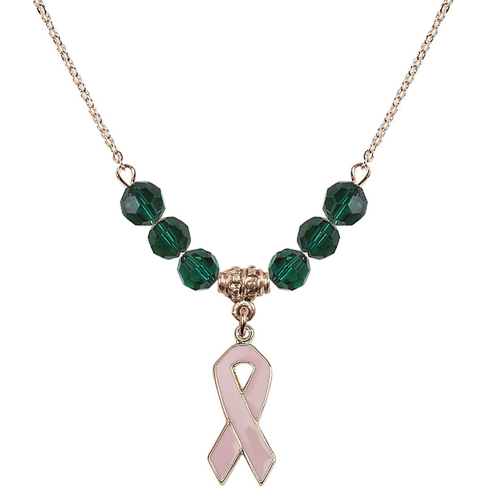 14kt Gold Filled Cancer Awareness Birthstone Necklace with Emerald Beads - 5151