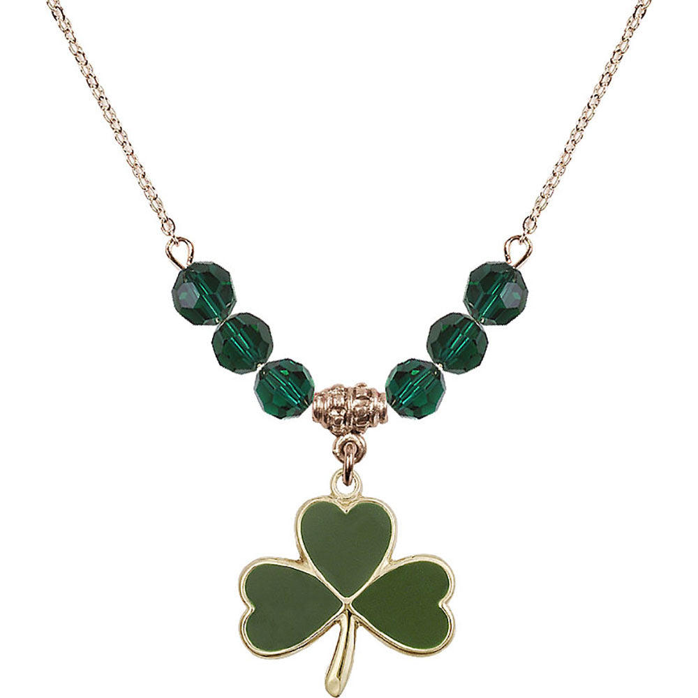 14kt Gold Filled Shamrock Birthstone Necklace with Emerald Beads - 5248