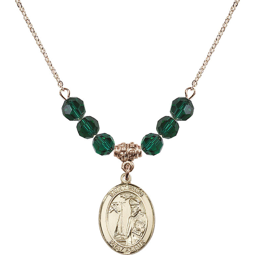 14kt Gold Filled Saint Elmo Birthstone Necklace with Emerald Beads - 8031