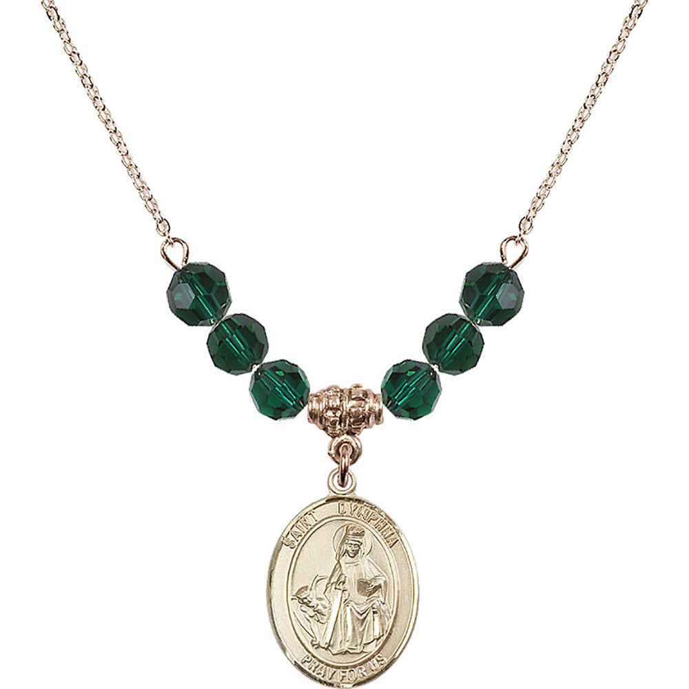 14kt Gold Filled Saint Dymphna Birthstone Necklace with Emerald Beads - 8032