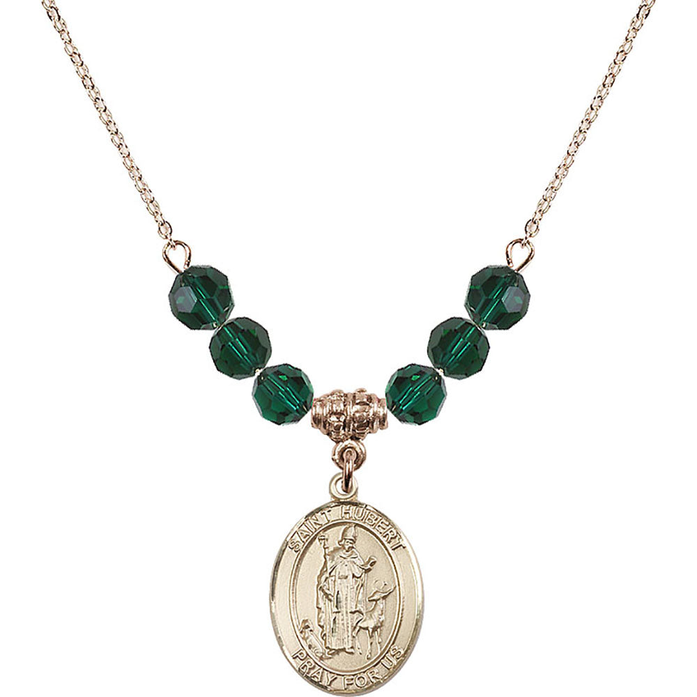 14kt Gold Filled Saint Hubert of Liege Birthstone Necklace with Emerald Beads - 8045