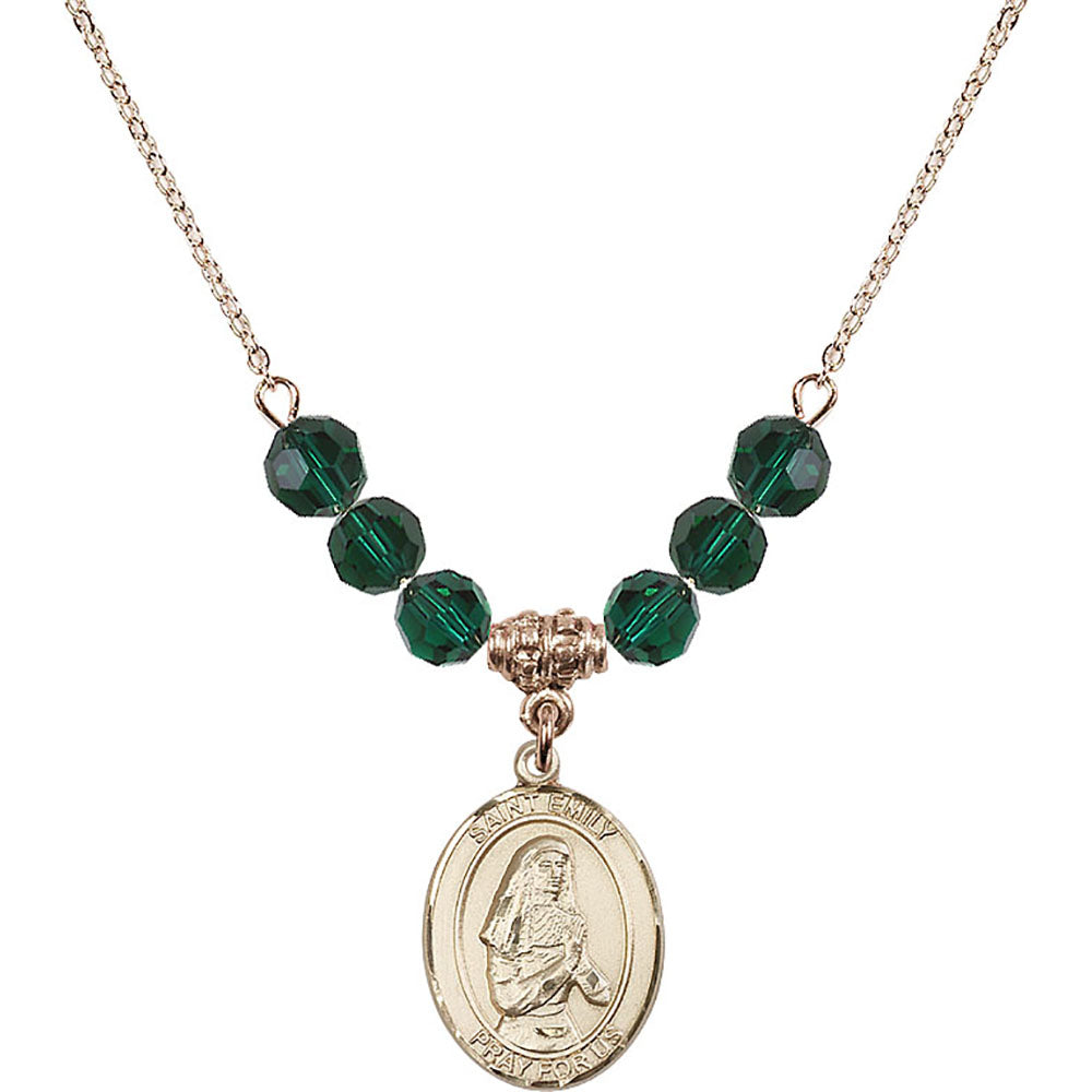 14kt Gold Filled Saint Emily de Vialar Birthstone Necklace with Emerald Beads - 8047