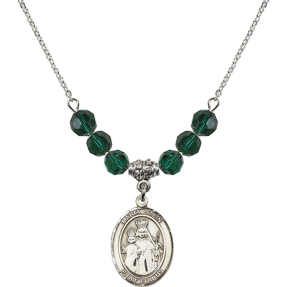 Sterling Silver Maria Stein Birthstone Necklace with Emerald Beads - 8133