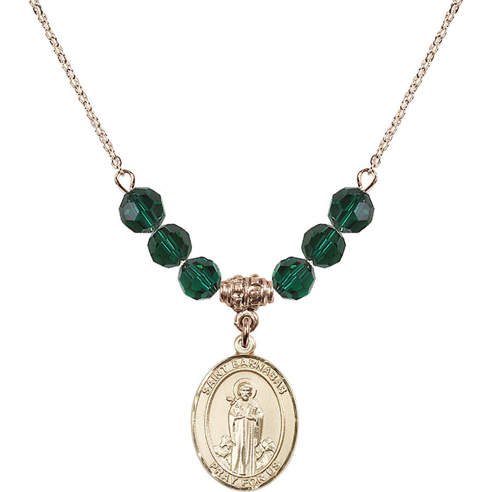 14kt Gold Filled Saint Barnabas Birthstone Necklace with Emerald Beads - 8216