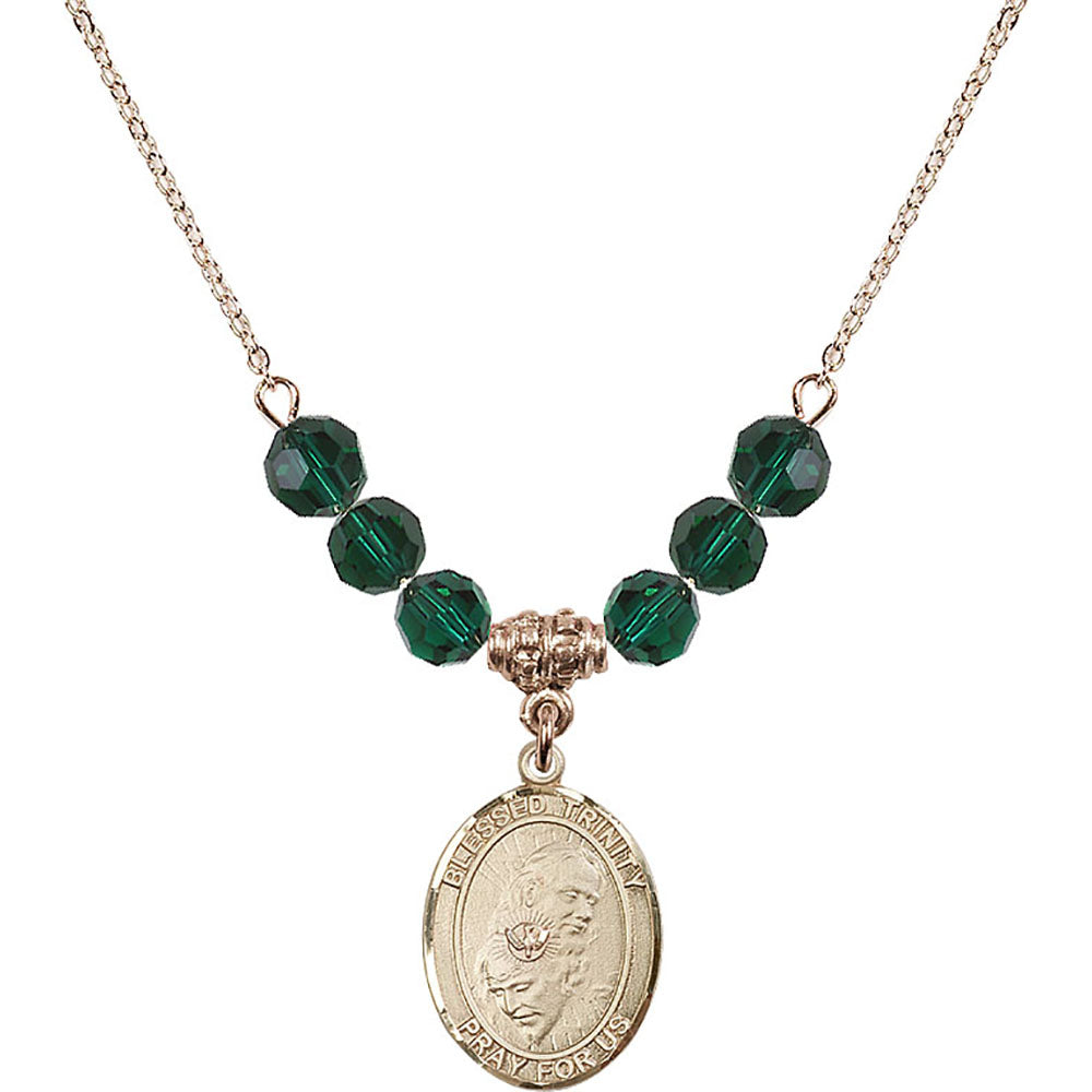 14kt Gold Filled Blessed Trinity Birthstone Necklace with Emerald Beads - 8249