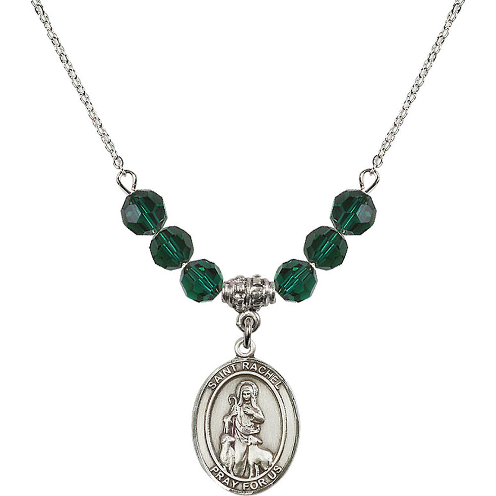 Sterling Silver Saint Rachel Birthstone Necklace with Emerald Beads - 8251