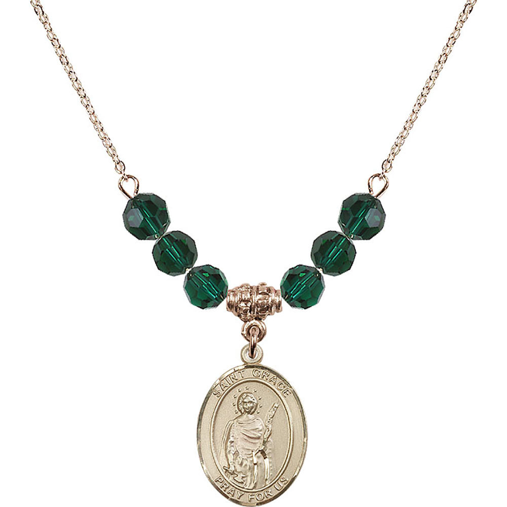 14kt Gold Filled Saint Grace Birthstone Necklace with Emerald Beads - 8255