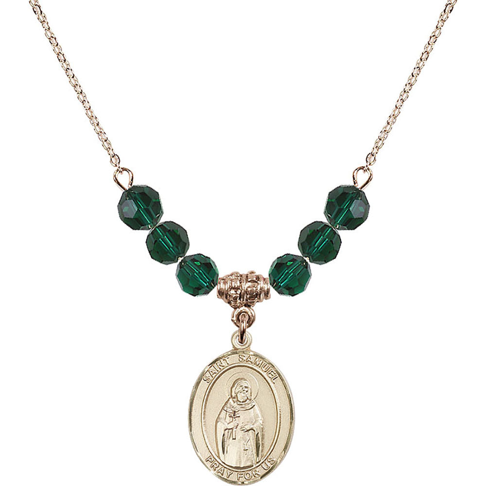 14kt Gold Filled Saint Samuel Birthstone Necklace with Emerald Beads - 8259