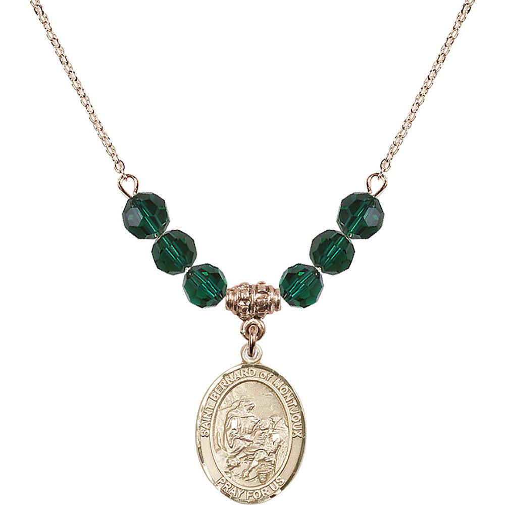 14kt Gold Filled Saint Bernard of Montjoux Birthstone Necklace with Emerald Beads - 8264