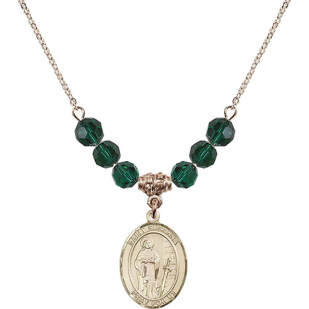 14kt Gold Filled Saint Susanna Birthstone Necklace with Emerald Beads - 8280