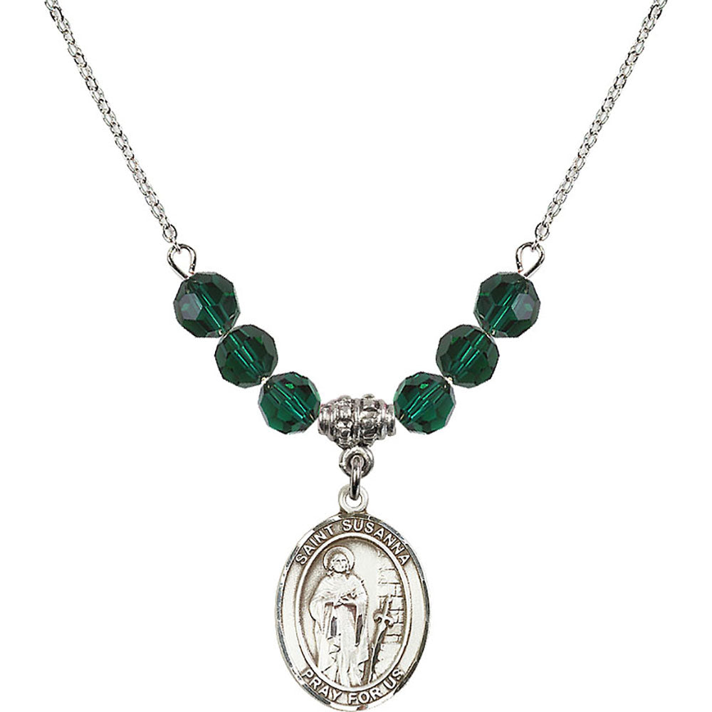 Sterling Silver Saint Susanna Birthstone Necklace with Emerald Beads - 8280