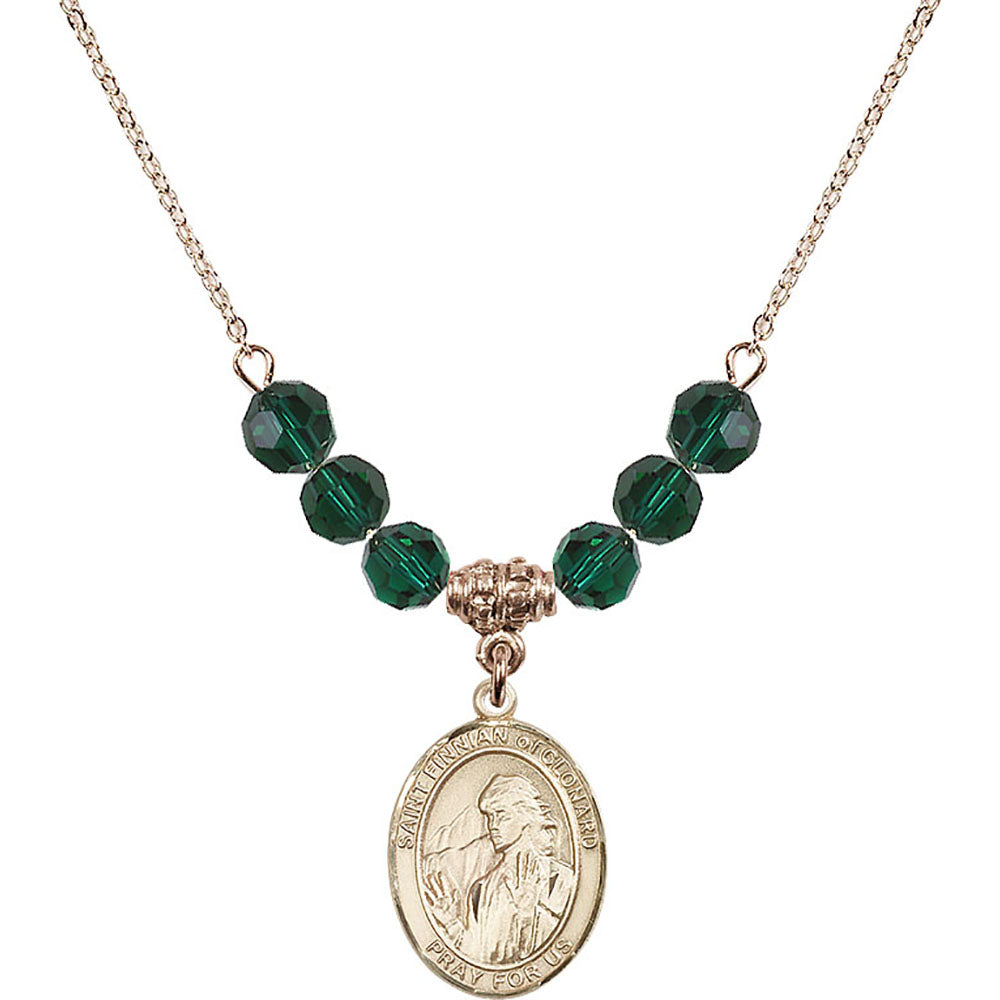 14kt Gold Filled Saint Finnian of Clonard Birthstone Necklace with Emerald Beads - 8308