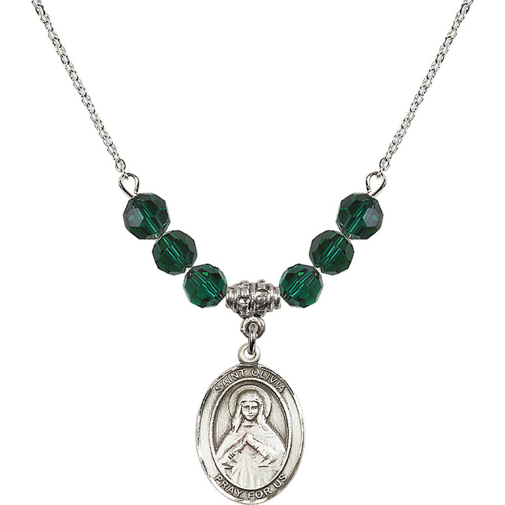 Sterling Silver Saint Olivia Birthstone Necklace with Emerald Beads - 8312