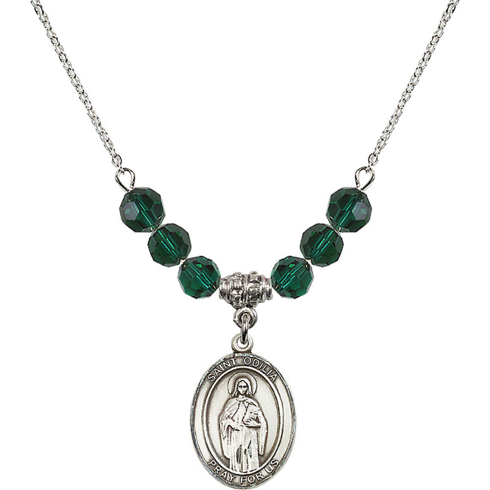 Sterling Silver Saint Odilia Birthstone Necklace with Emerald Beads - 8319