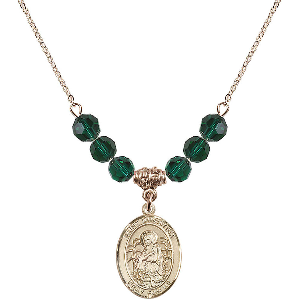 14kt Gold Filled Saint Christina the Astonishing Birthstone Necklace with Emerald Beads - 8320