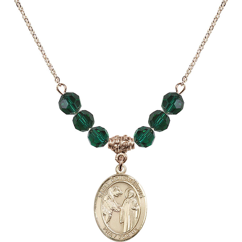 14kt Gold Filled Saint Columbanus Birthstone Necklace with Emerald Beads - 8321