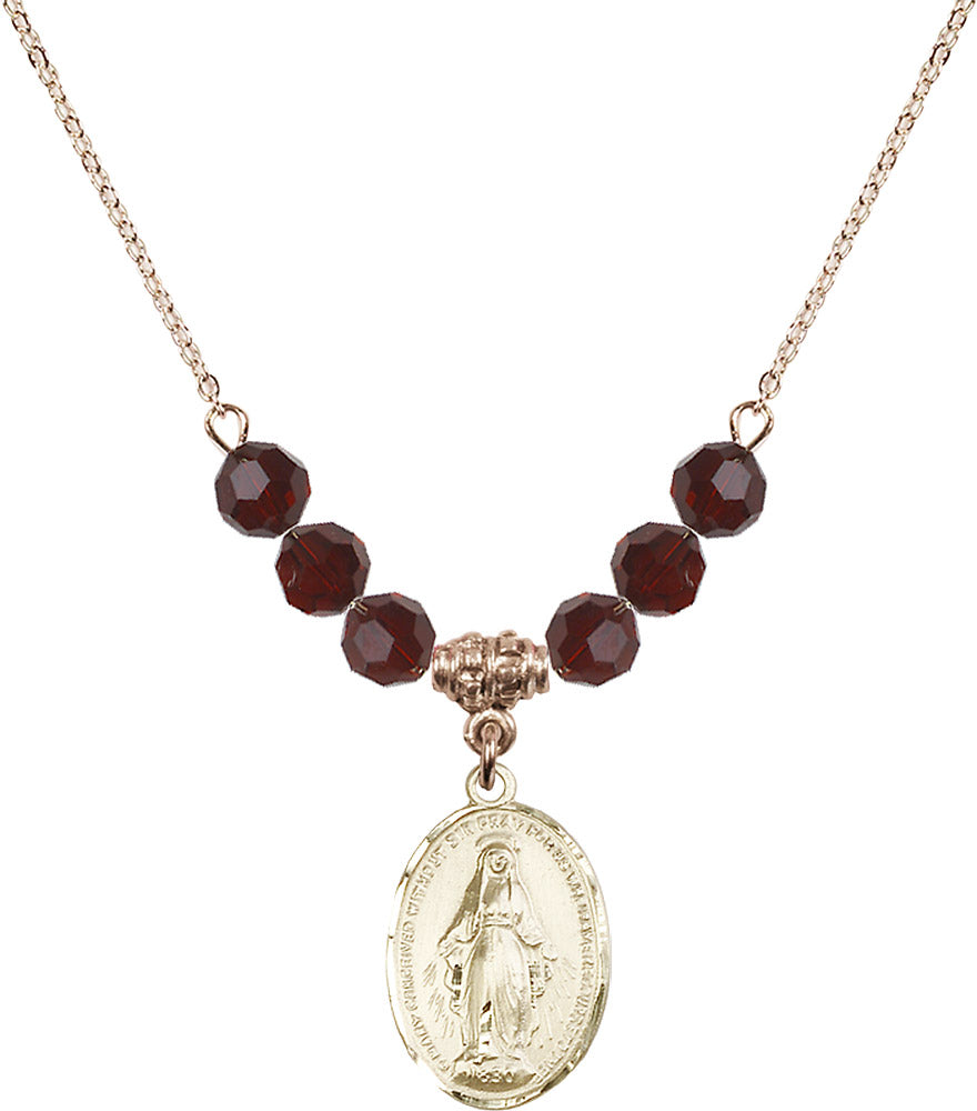 14kt Gold Filled Miraculous Birthstone Necklace with Garnet Beads - 0015