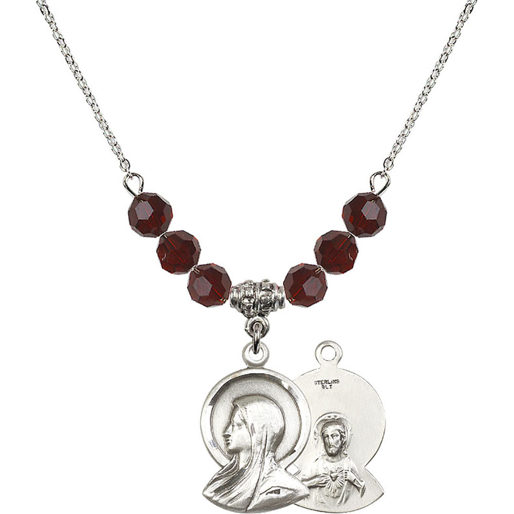 Sterling Silver Madonna Birthstone Necklace with Garnet Beads - 0020