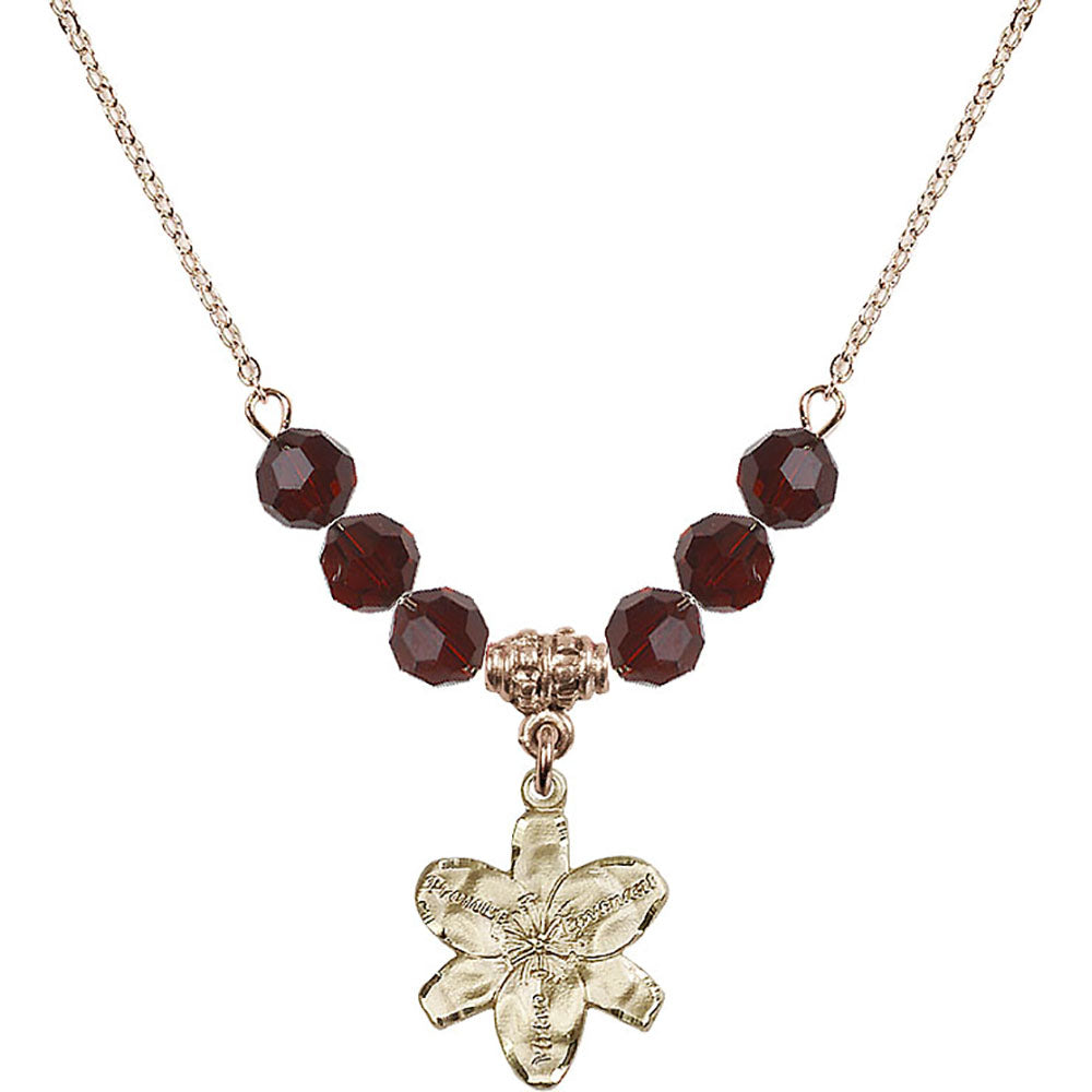 14kt Gold Filled Chastity Birthstone Necklace with Garnet Beads - 0088