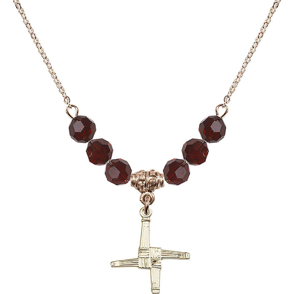 14kt Gold Filled Saint Brigid Cross Birthstone Necklace with Garnet Beads - 0290