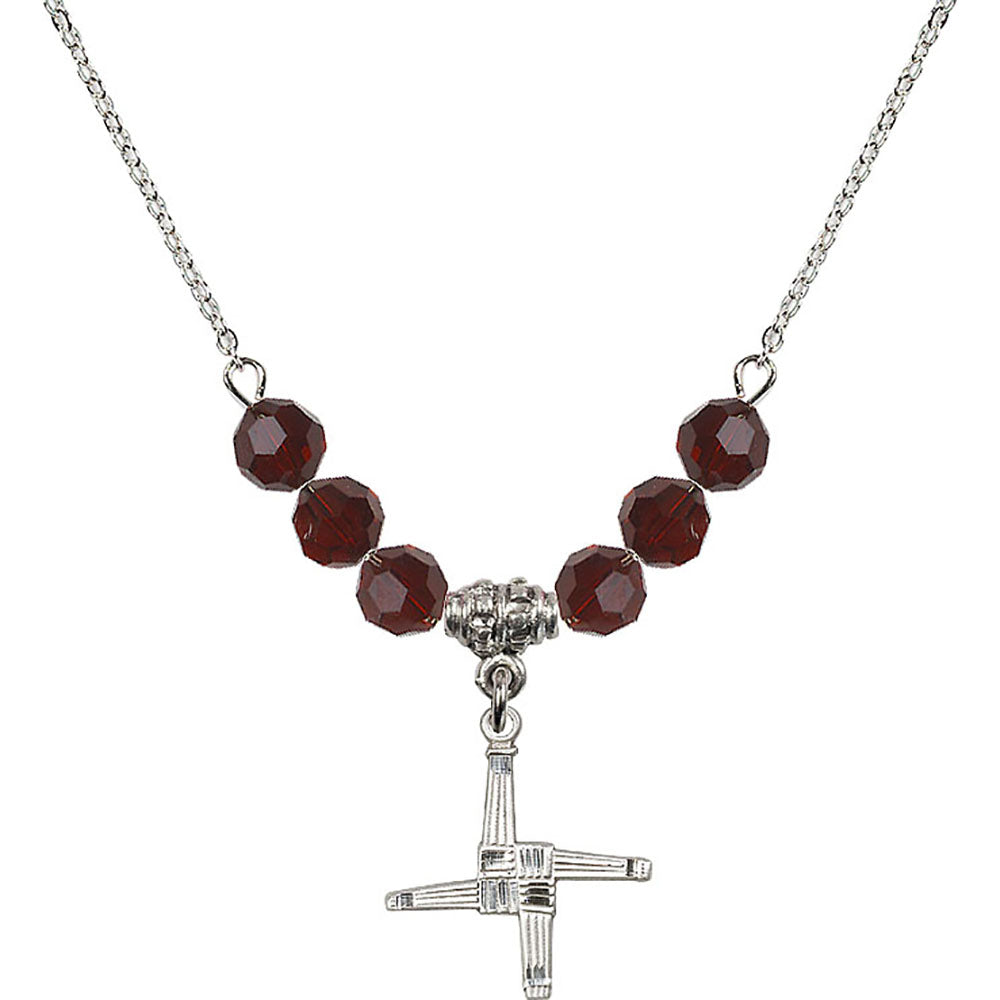 Sterling Silver Saint Brigid Cross Birthstone Necklace with Garnet Beads - 0290