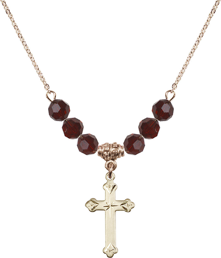 14kt Gold Filled Cross Birthstone Necklace with Garnet Beads - 0667