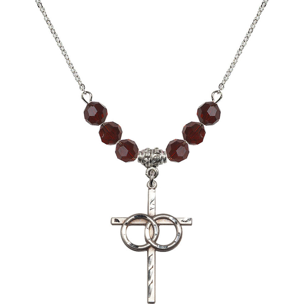 Sterling Silver Wedding Rings Cross Birthstone Necklace with Garnet Beads - 0671