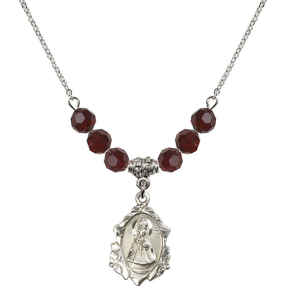 Sterling Silver Infant of Prague Birthstone Necklace with Garnet Beads - 0822