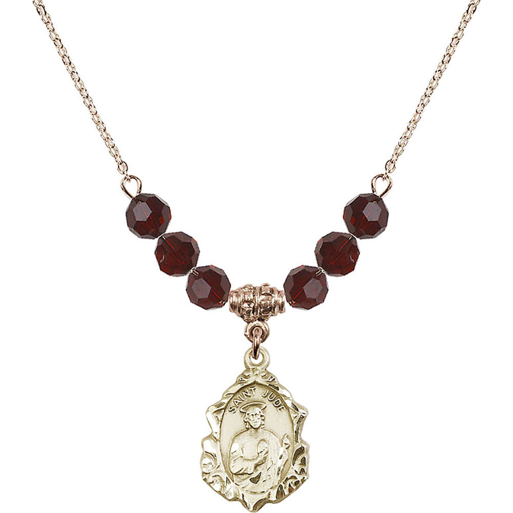 14kt Gold Filled Saint Jude Birthstone Necklace with Garnet Beads - 0822