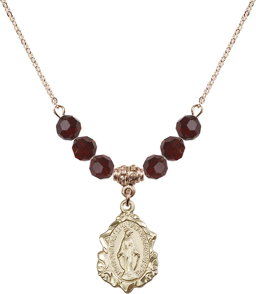 14kt Gold Filled Miraculous Birthstone Necklace with Garnet Beads - 0822