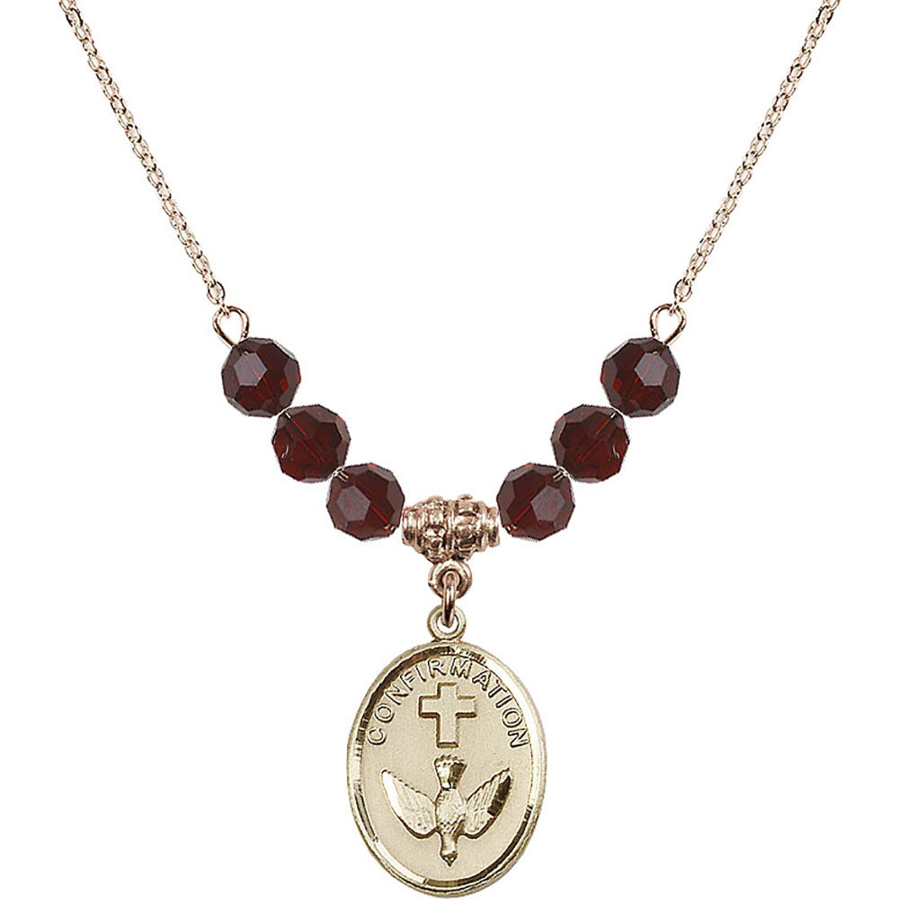 14kt Gold Filled Confirmation Birthstone Necklace with Garnet Beads - 0873