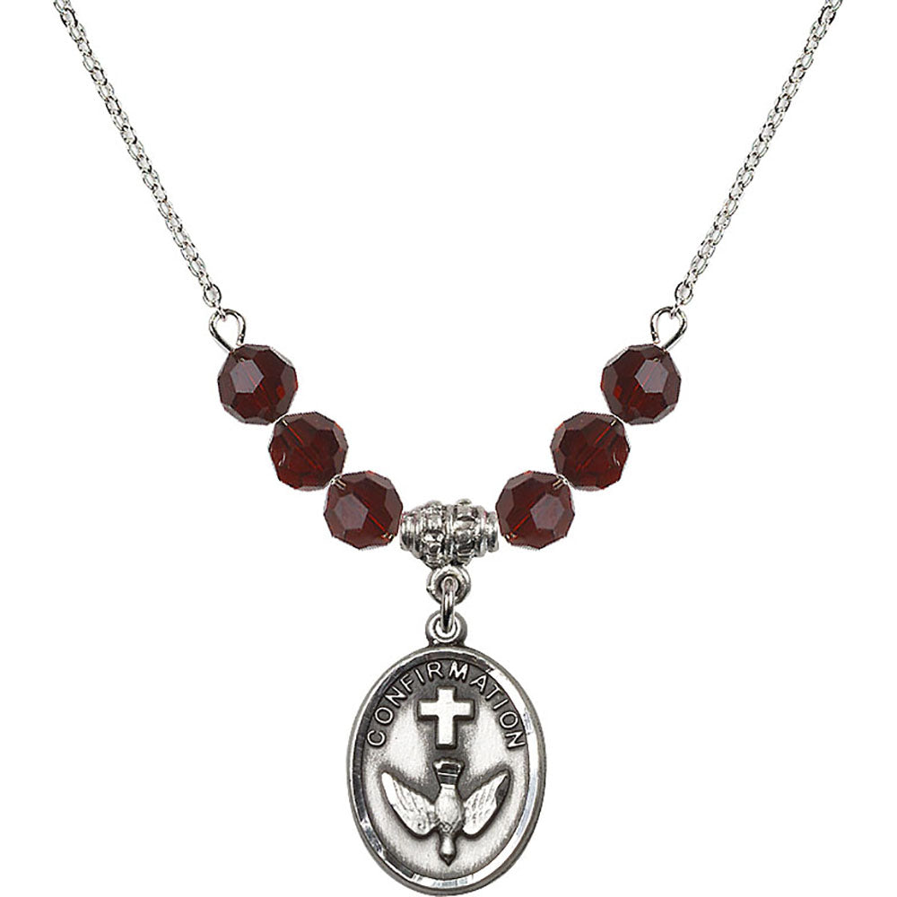 Sterling Silver Confirmation Birthstone Necklace with Garnet Beads - 0873