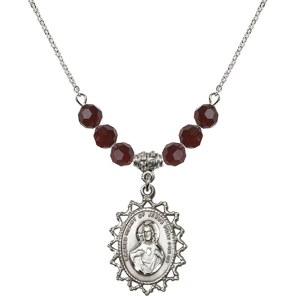 Sterling Silver Scapular Birthstone Necklace with Garnet Beads - 1619
