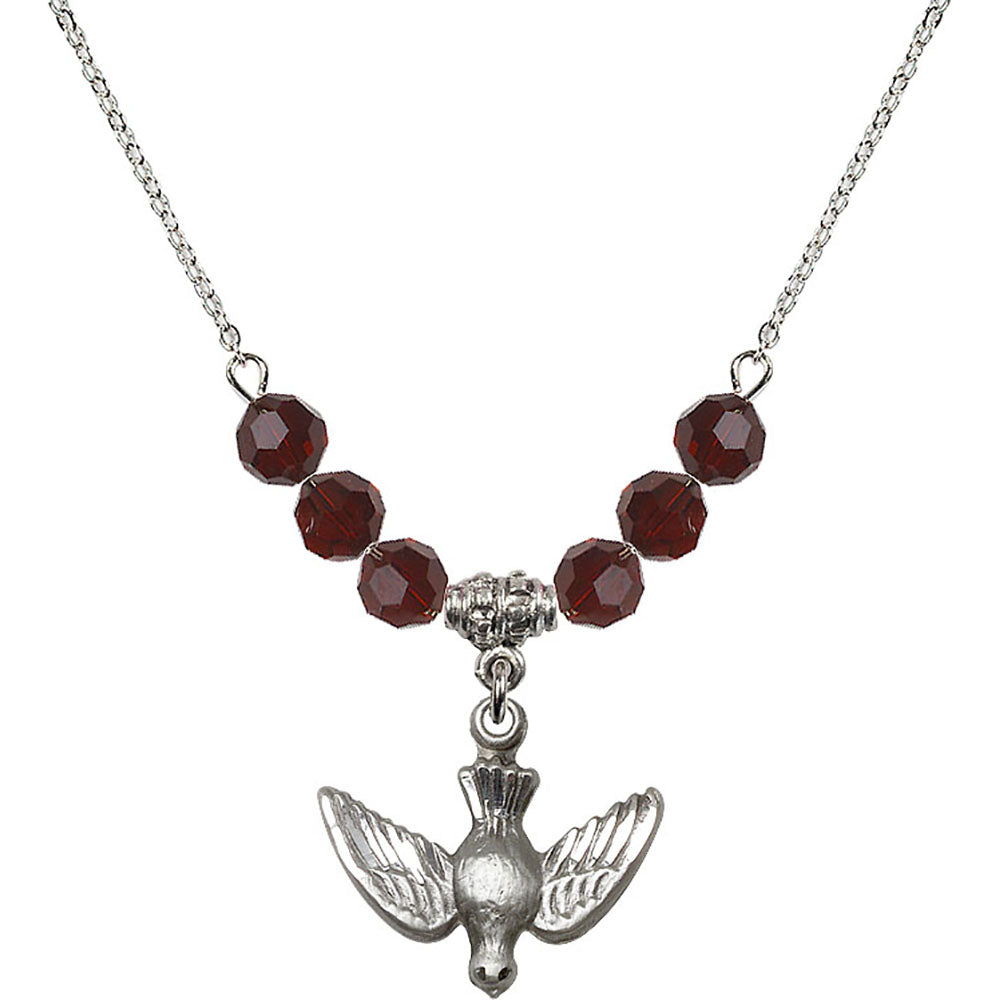 Sterling Silver Holy Spirit Birthstone Necklace with Garnet Beads - 1628