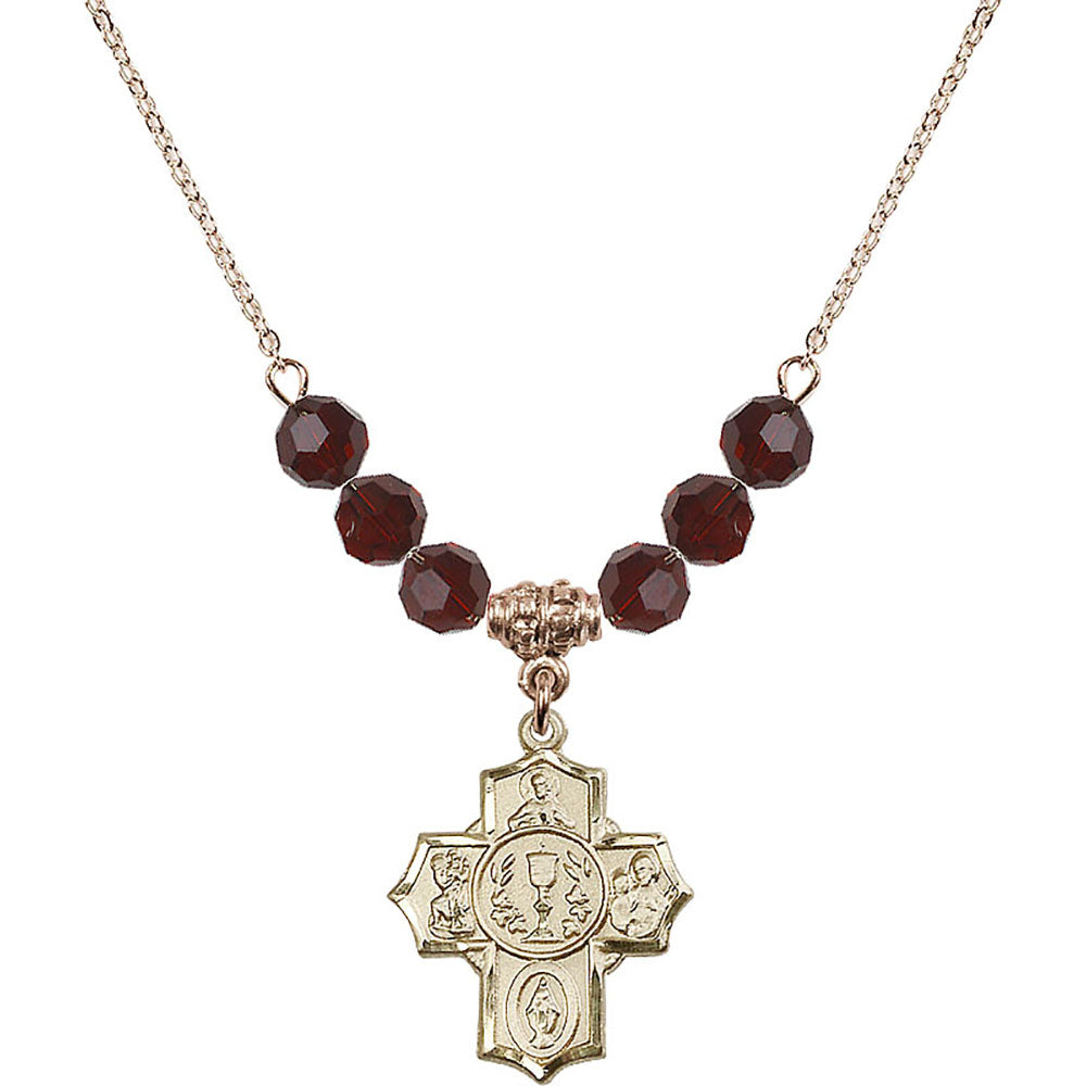 14kt Gold Filled Communion/5-Way Birthstone Necklace with Garnet Beads - 2004