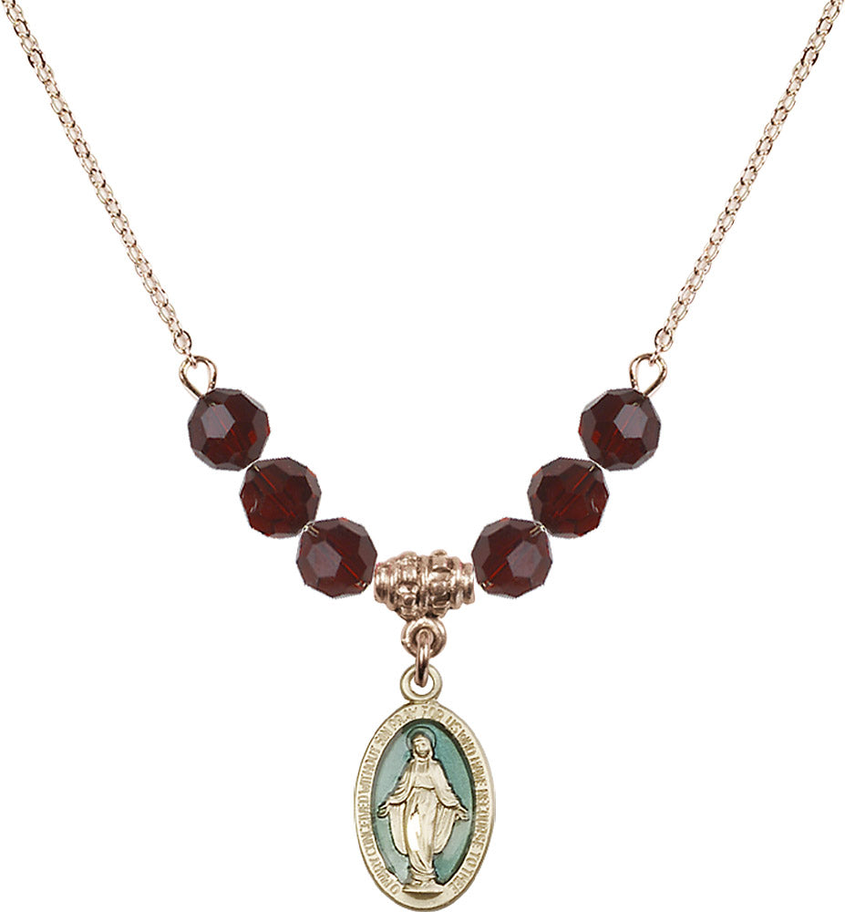 14kt Gold Filled Miraculous Birthstone Necklace with Garnet Beads - 4122