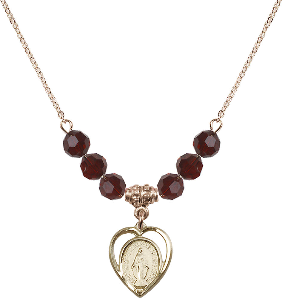 14kt Gold Filled Miraculous Birthstone Necklace with Garnet Beads - 4125