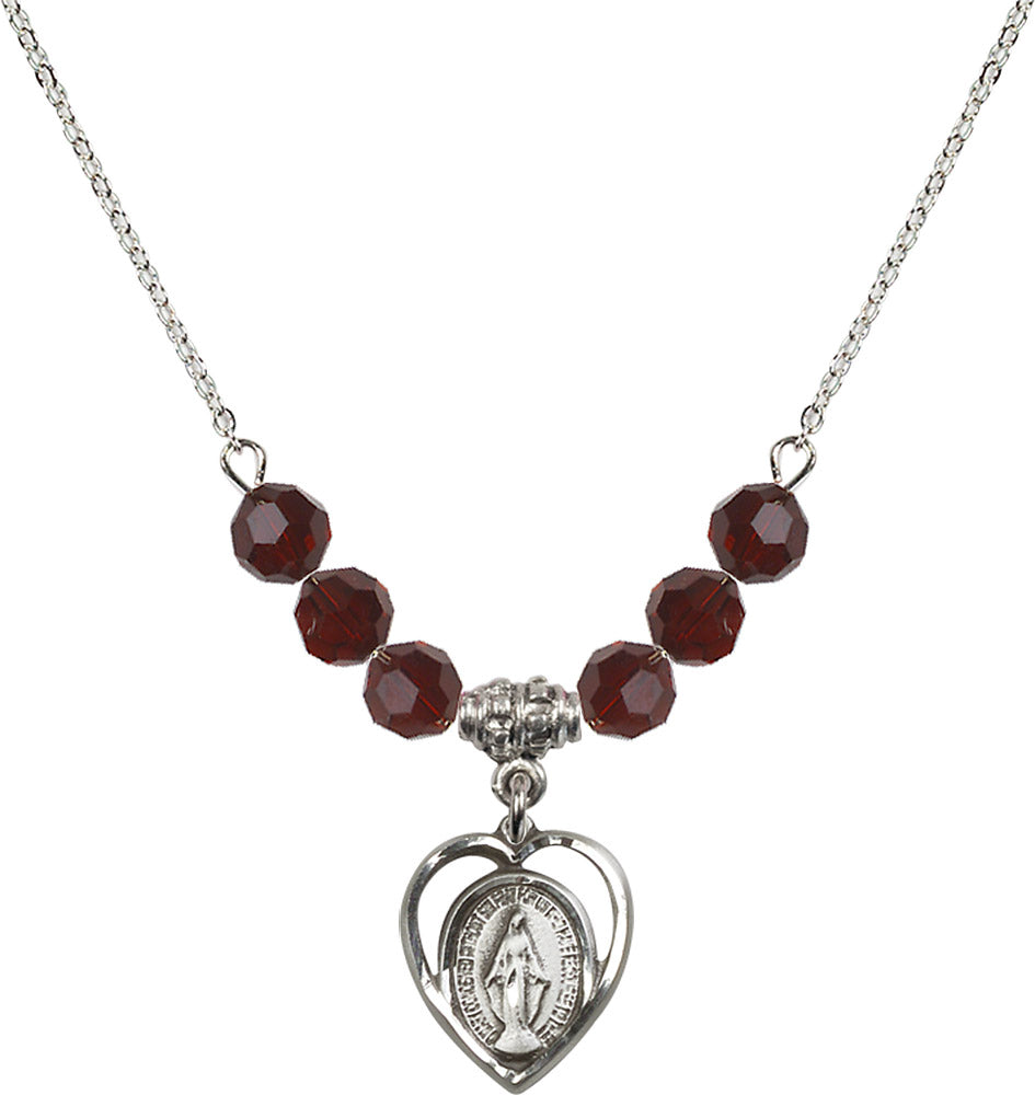 Sterling Silver Miraculous Birthstone Necklace with Garnet Beads - 4125