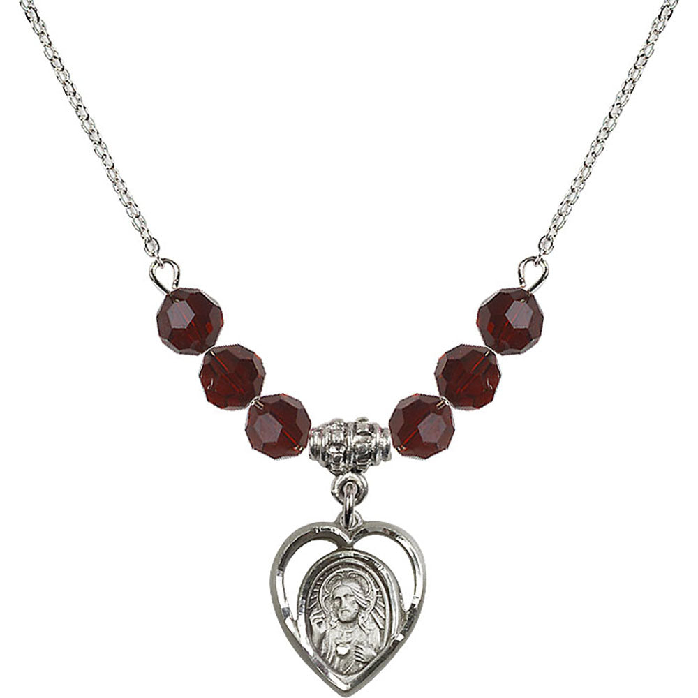 Sterling Silver Scapular Birthstone Necklace with Garnet Beads - 4126