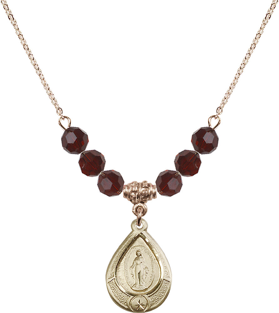 14kt Gold Filled Miraculous Birthstone Necklace with Garnet Beads - 4144