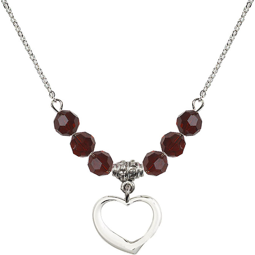 Sterling Silver Heart Birthstone Necklace with Garnet Beads - 4208