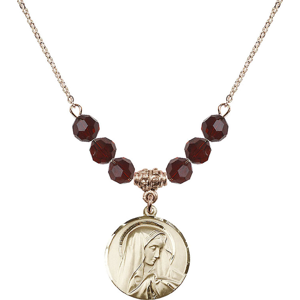 14kt Gold Filled Sorrowful Mother Birthstone Necklace with Garnet Beads - 4249